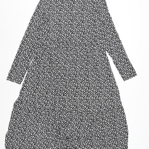Marks and Spencer Womens Black Geometric Viscose A-Line Size 10 Round Neck Pullover - Star and Heart Print