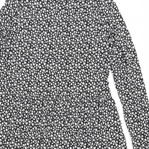 Marks and Spencer Womens Black Geometric Viscose A-Line Size 10 Round Neck Pullover - Star and Heart Print