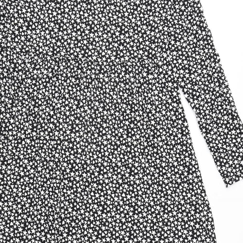Marks and Spencer Womens Black Geometric Viscose A-Line Size 10 Round Neck Pullover - Star and Heart Print