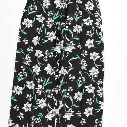 Marks and Spencer Womens Black Floral Polyester Trousers Size 12 L32 in Regular