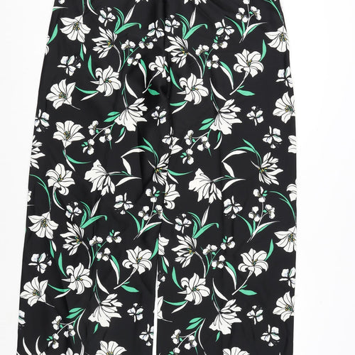 Marks and Spencer Womens Black Floral Polyester Trousers Size 12 L32 in Regular