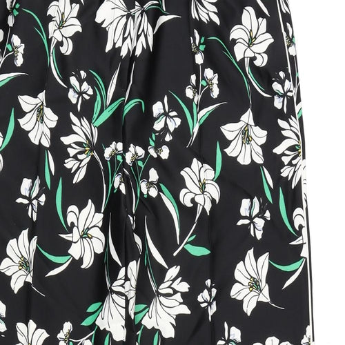 Marks and Spencer Womens Black Floral Polyester Trousers Size 12 L32 in Regular