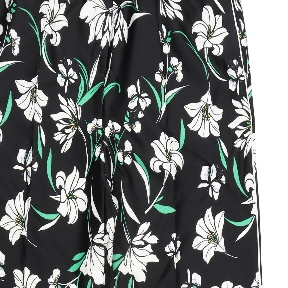 Marks and Spencer Womens Black Floral Polyester Trousers Size 12 L32 in Regular