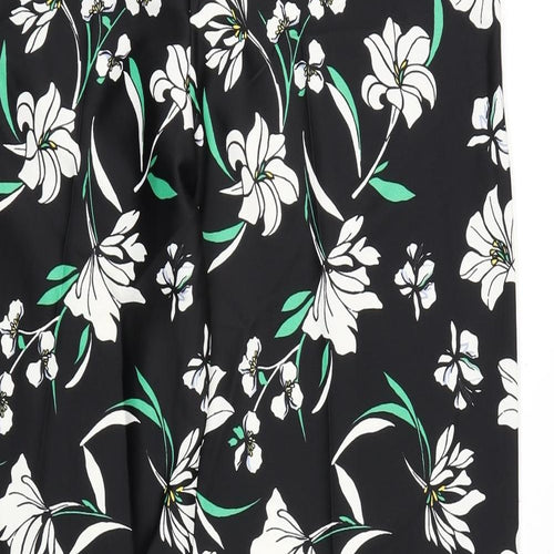 Marks and Spencer Womens Black Floral Polyester Trousers Size 12 L32 in Regular