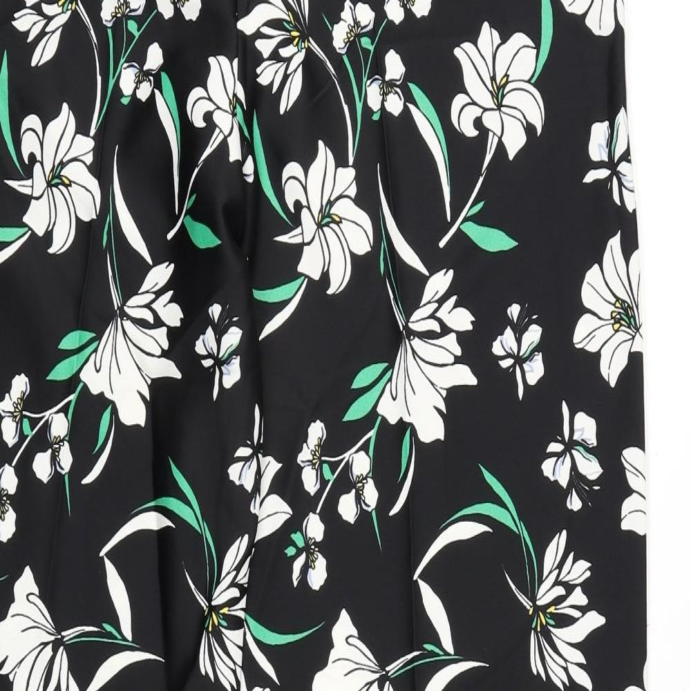 Marks and Spencer Womens Black Floral Polyester Trousers Size 12 L32 in Regular