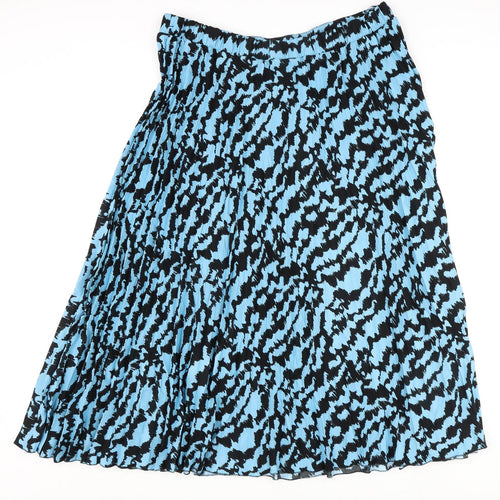 Marks and Spencer Womens Blue Geometric Polyester Pleated Skirt Size 20