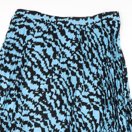 Marks and Spencer Womens Blue Geometric Polyester Pleated Skirt Size 20