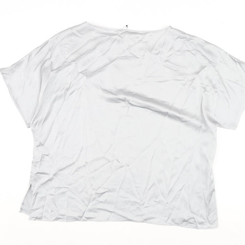 Marks and Spencer Womens Silver Polyester Basic Blouse Size 16 Round Neck