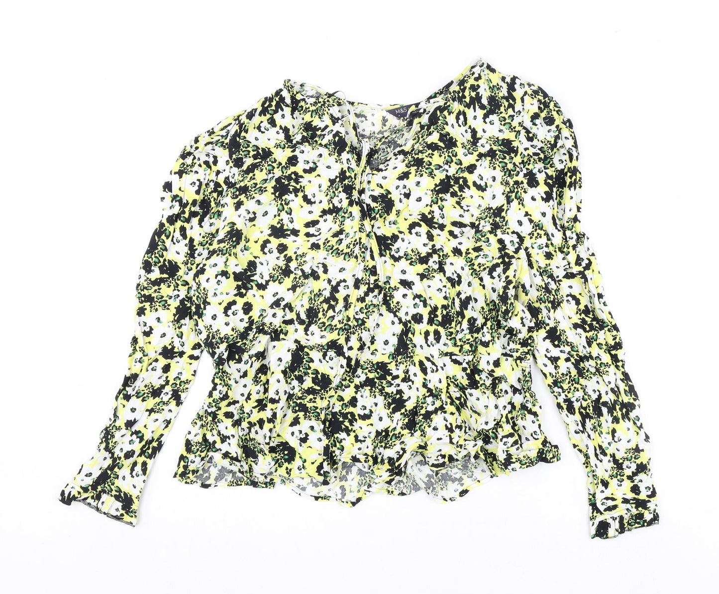 Marks and Spencer Womens Multicoloured Floral Viscose Basic Blouse Size 18 V-Neck