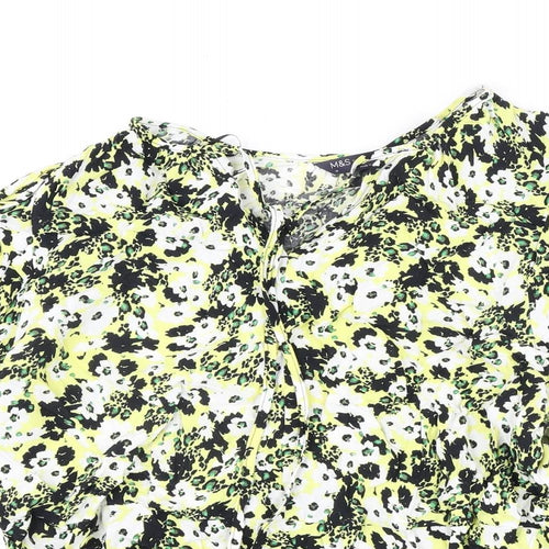 Marks and Spencer Womens Multicoloured Floral Viscose Basic Blouse Size 18 V-Neck