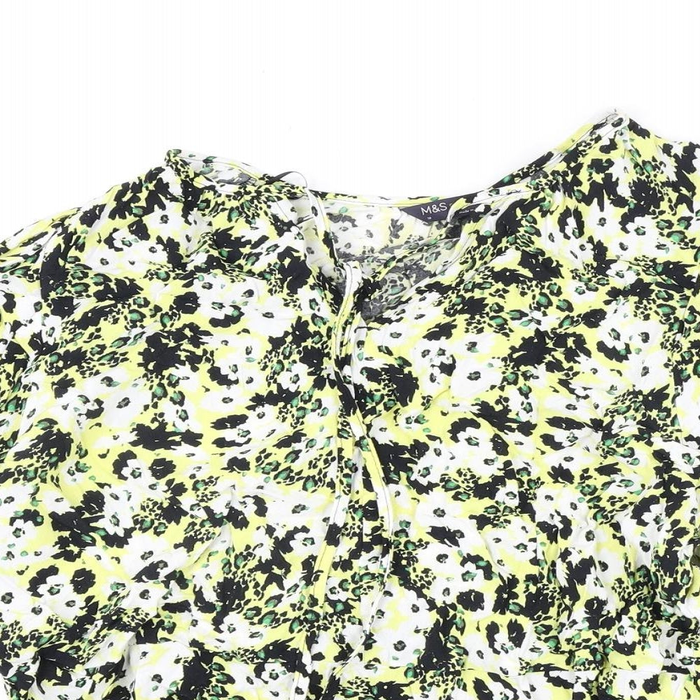 Marks and Spencer Womens Multicoloured Floral Viscose Basic Blouse Size 18 V-Neck