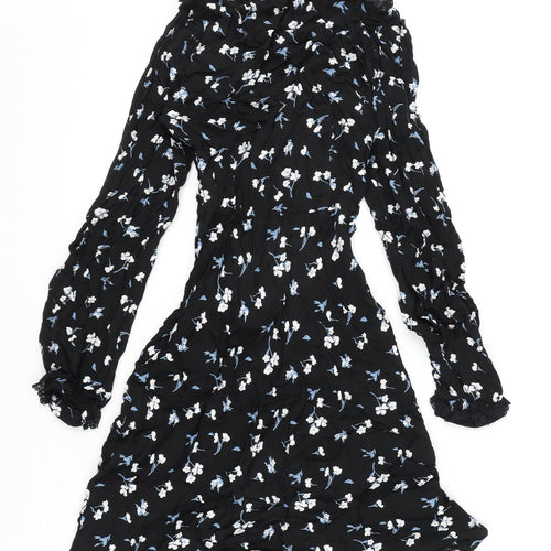 Marks and Spencer Womens Black Floral Viscose A-Line Size 6 V-Neck Zip - Ghost, Lace Detail