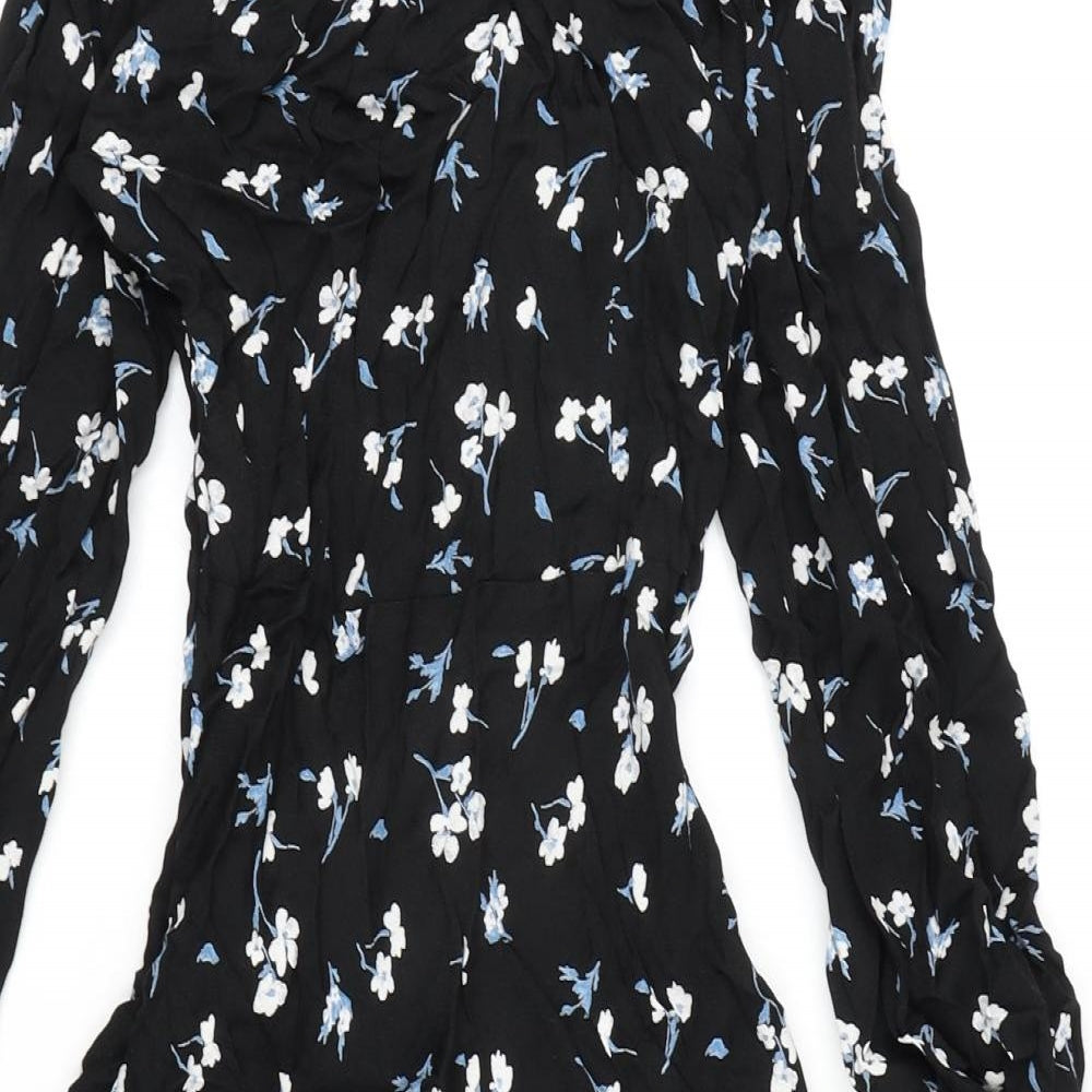 Marks and Spencer Womens Black Floral Viscose A-Line Size 6 V-Neck Zip - Ghost, Lace Detail