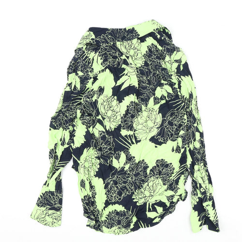 Autograph Womens Green Floral Viscose Basic Button-Up Size 8 Collared