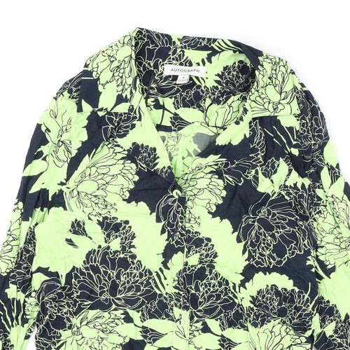 Autograph Womens Green Floral Viscose Basic Button-Up Size 8 Collared