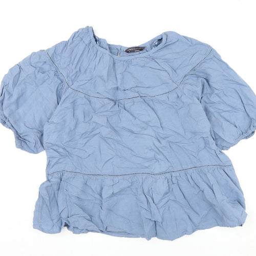 Marks and Spencer Womens Blue Viscose Basic Blouse Size 10 Round Neck