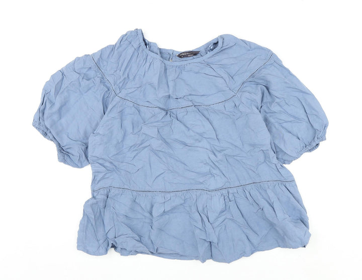 Marks and Spencer Womens Blue Viscose Basic Blouse Size 10 Round Neck