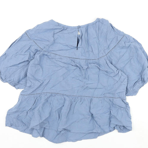 Marks and Spencer Womens Blue Viscose Basic Blouse Size 10 Round Neck