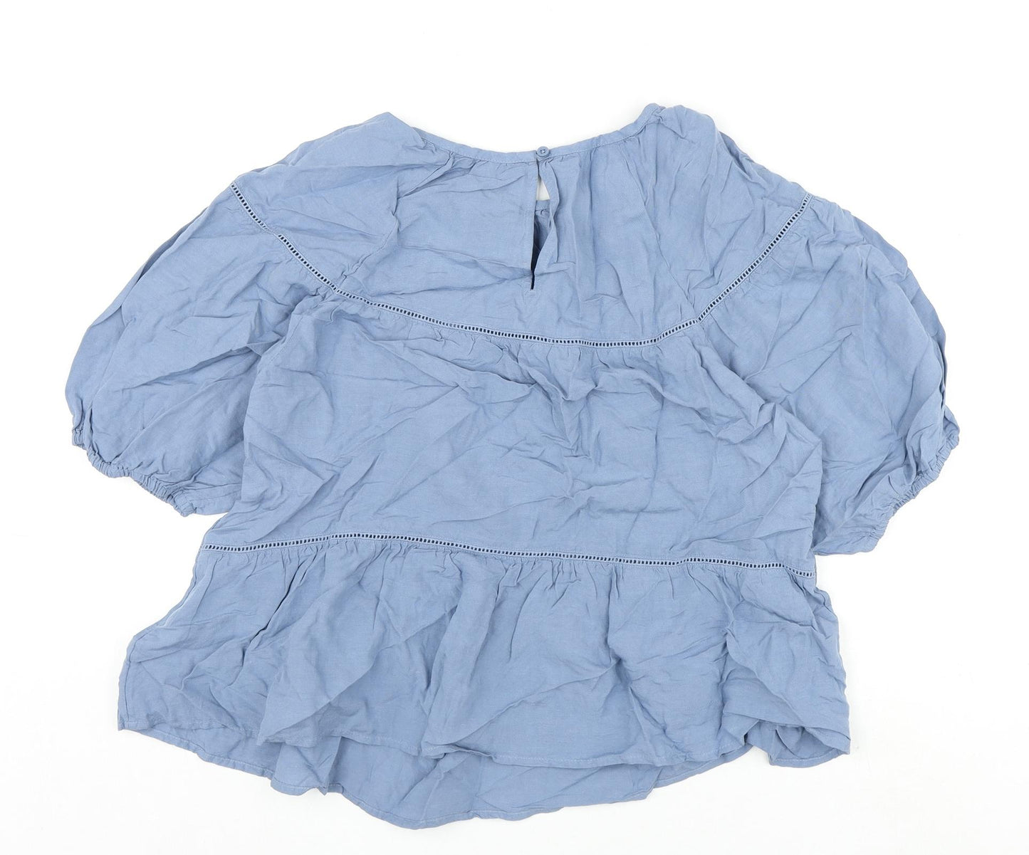 Marks and Spencer Womens Blue Viscose Basic Blouse Size 10 Round Neck