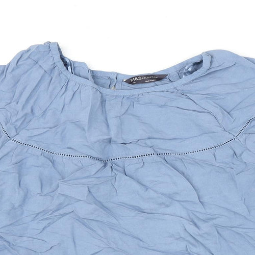 Marks and Spencer Womens Blue Viscose Basic Blouse Size 10 Round Neck