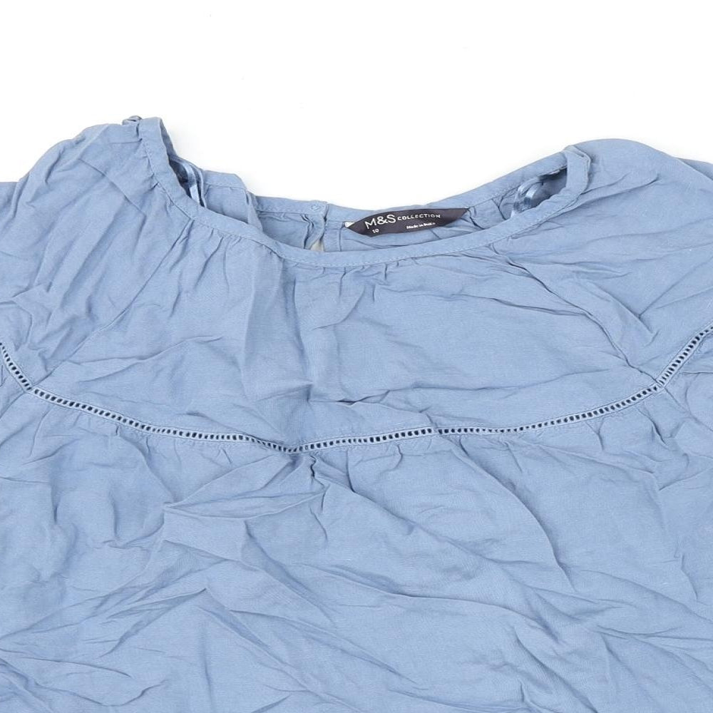Marks and Spencer Womens Blue Viscose Basic Blouse Size 10 Round Neck