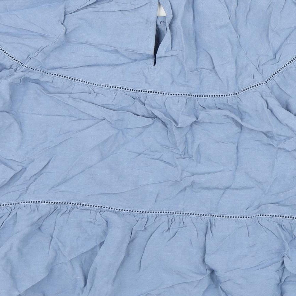 Marks and Spencer Womens Blue Viscose Basic Blouse Size 10 Round Neck