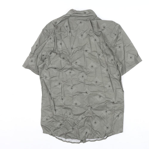 Marks and Spencer Mens Green Geometric Cotton Button-Up Size S Collared Button