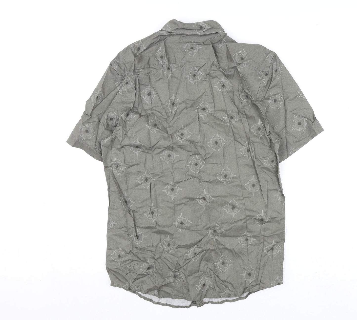 Marks and Spencer Mens Green Geometric Cotton Button-Up Size S Collared Button
