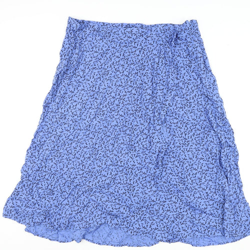 Marks and Spencer Womens Blue Geometric Viscose Flare Skirt Size 22 Zip