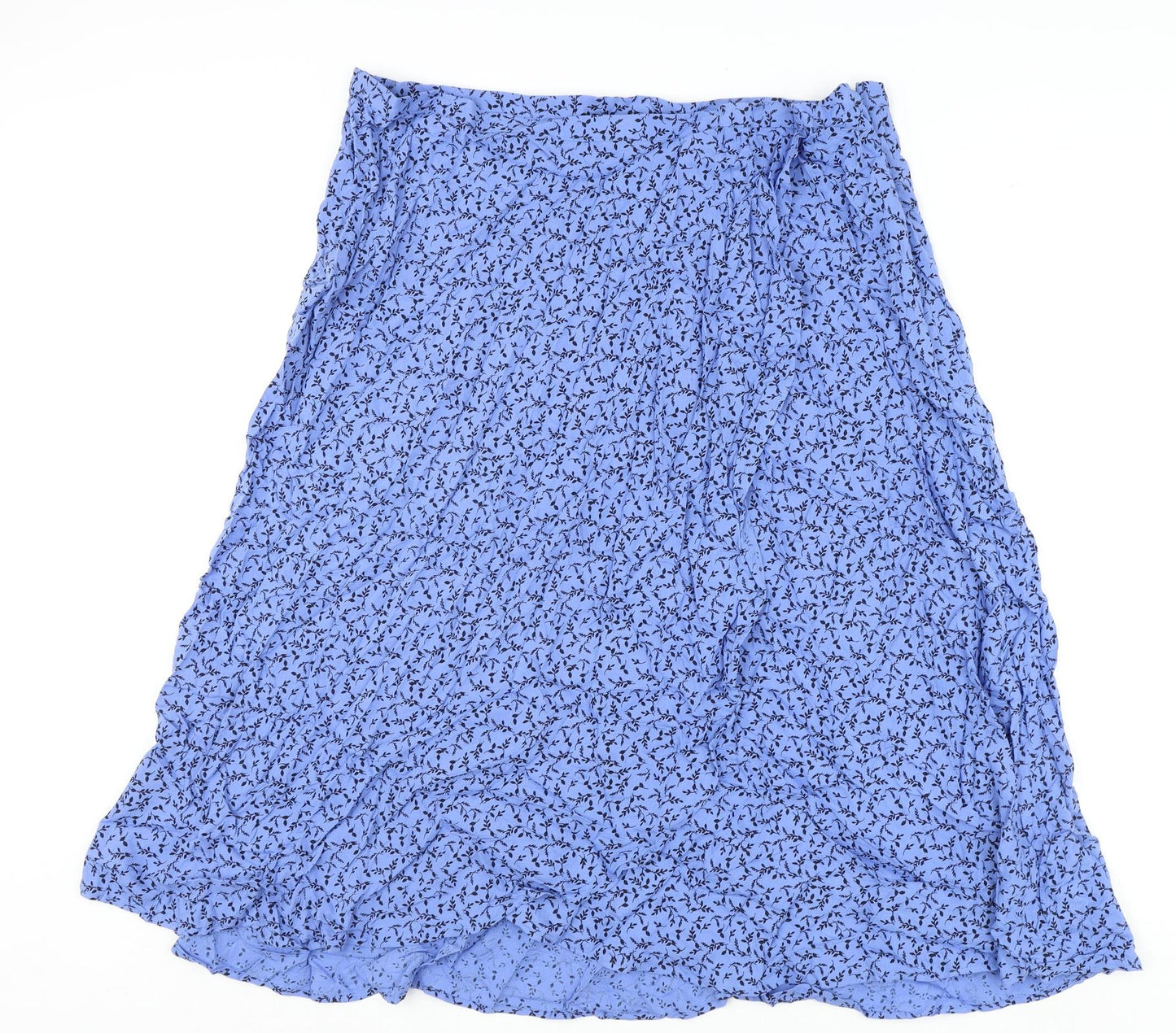 Marks and Spencer Womens Blue Geometric Viscose Flare Skirt Size 22 Zip