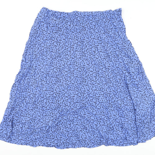 Marks and Spencer Womens Blue Geometric Viscose Flare Skirt Size 22 Zip