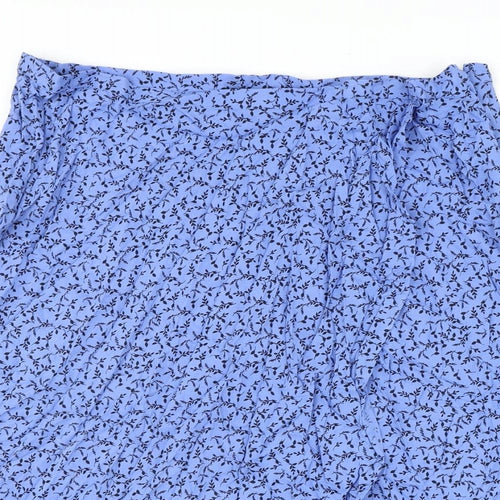 Marks and Spencer Womens Blue Geometric Viscose Flare Skirt Size 22 Zip