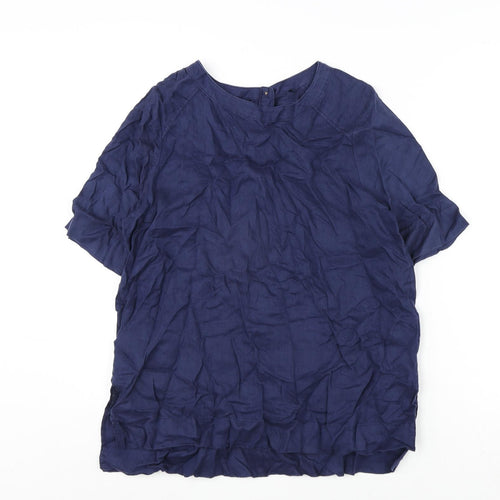 Marks and Spencer Womens Blue Linen Basic Blouse Size 10 Round Neck