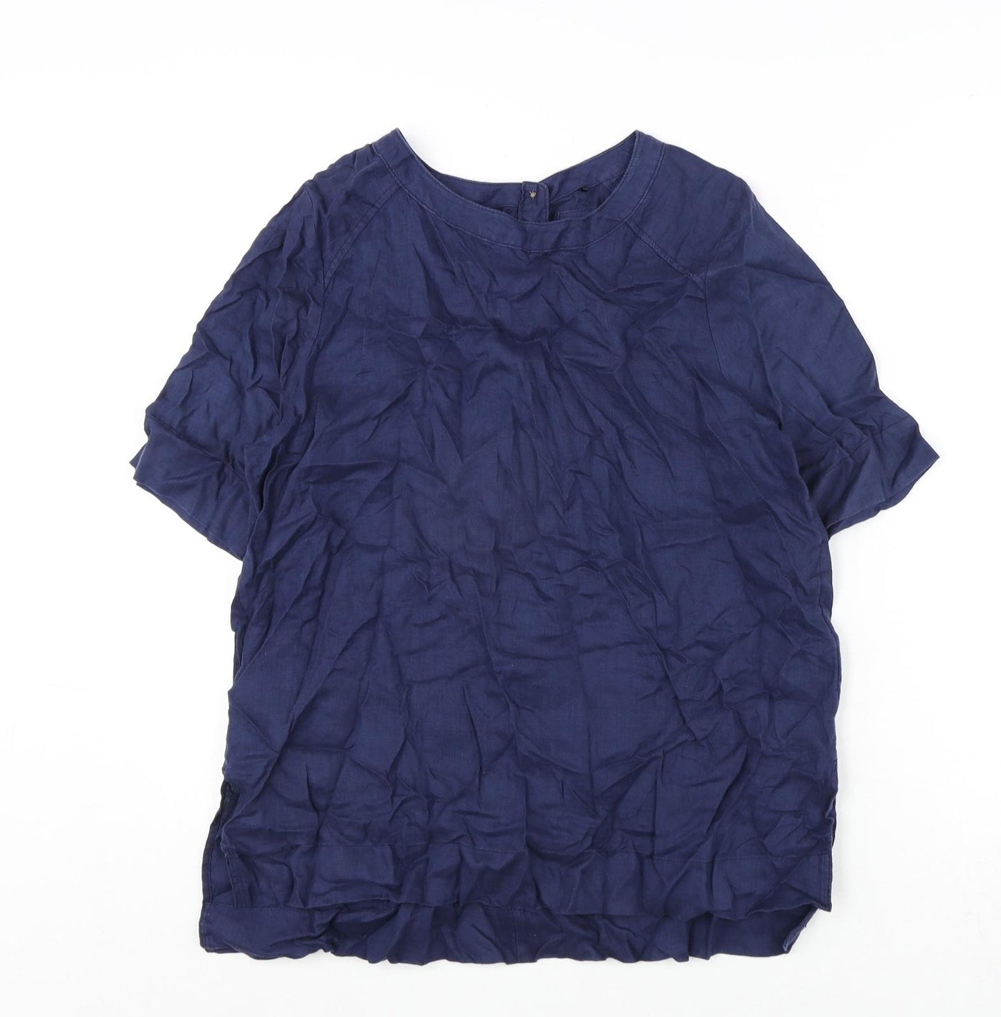 Marks and Spencer Womens Blue Linen Basic Blouse Size 10 Round Neck