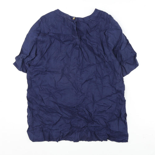 Marks and Spencer Womens Blue Linen Basic Blouse Size 10 Round Neck