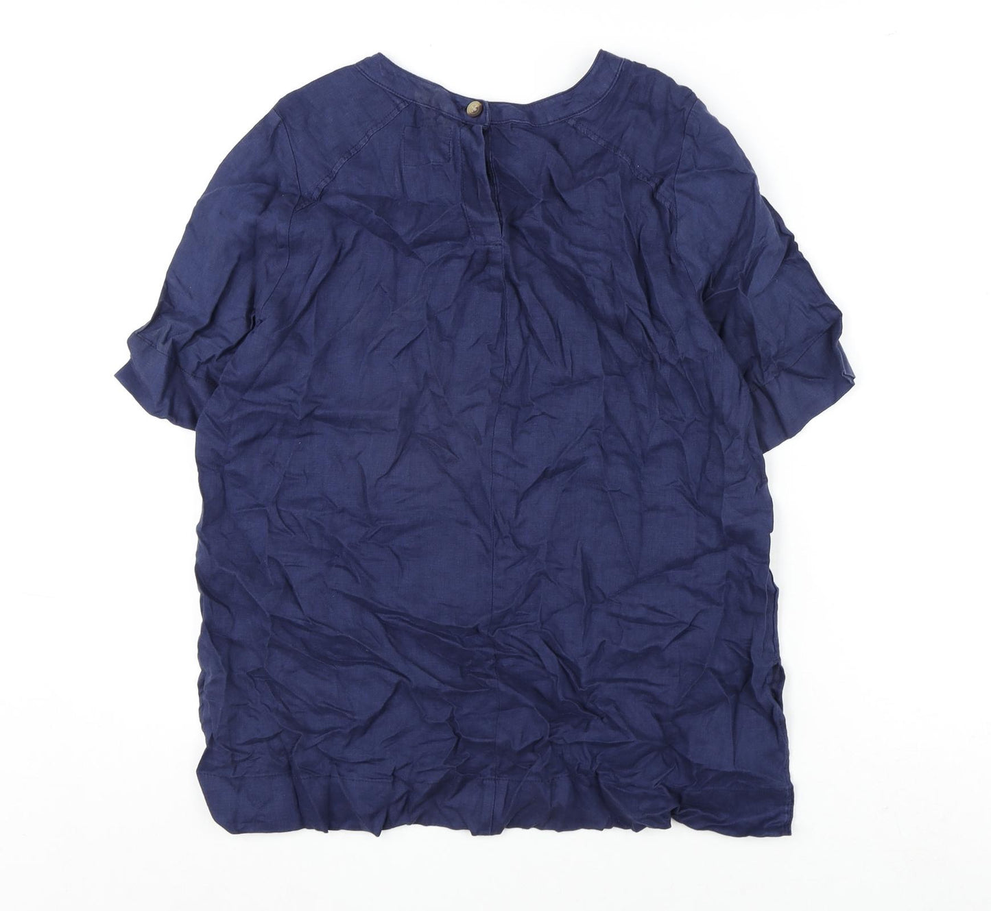 Marks and Spencer Womens Blue Linen Basic Blouse Size 10 Round Neck
