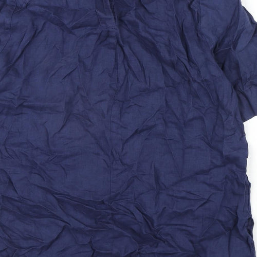 Marks and Spencer Womens Blue Linen Basic Blouse Size 10 Round Neck