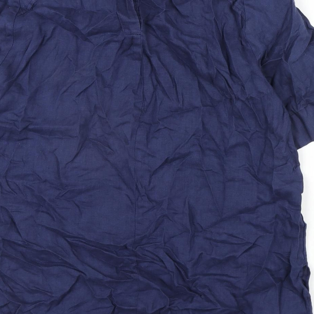 Marks and Spencer Womens Blue Linen Basic Blouse Size 10 Round Neck