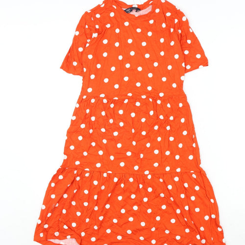 Marks and Spencer Womens Orange Polka Dot Viscose A-Line Size 6 Round Neck Pullover