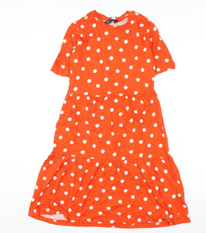 Marks and Spencer Womens Orange Polka Dot Viscose A-Line Size 6 Round Neck Pullover