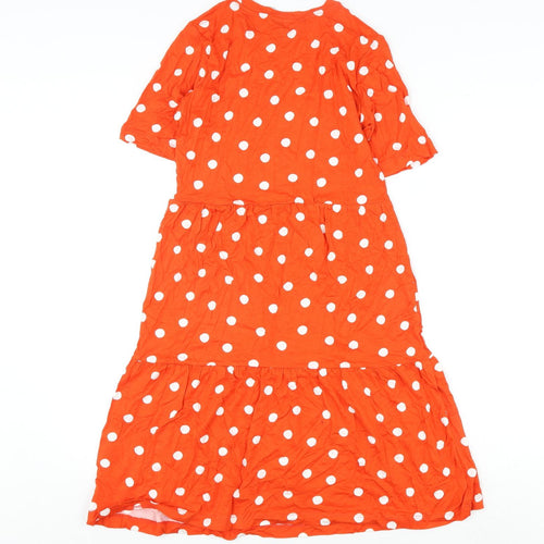Marks and Spencer Womens Orange Polka Dot Viscose A-Line Size 6 Round Neck Pullover