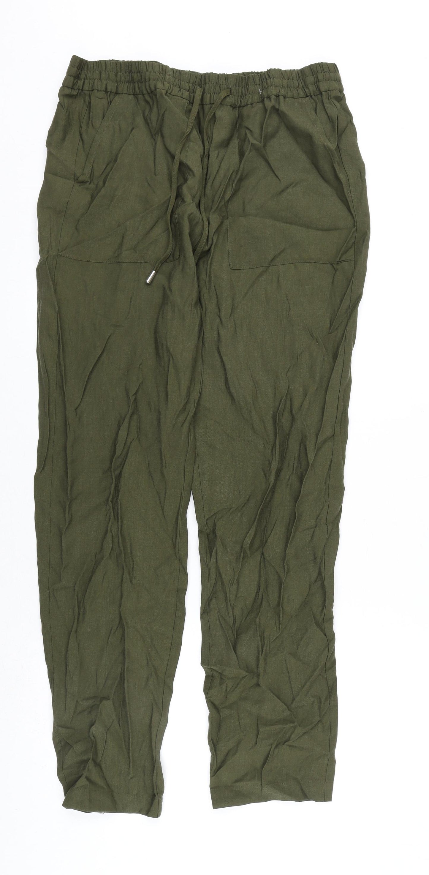 Marks and Spencer Womens Green Lyocell Trousers Size 14 L30 in Regular Drawstring