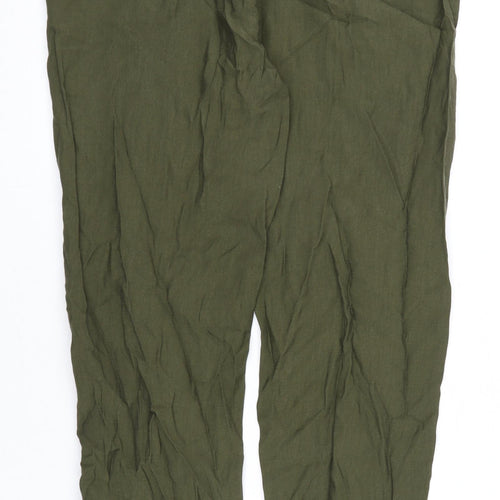 Marks and Spencer Womens Green Lyocell Trousers Size 14 L30 in Regular Drawstring