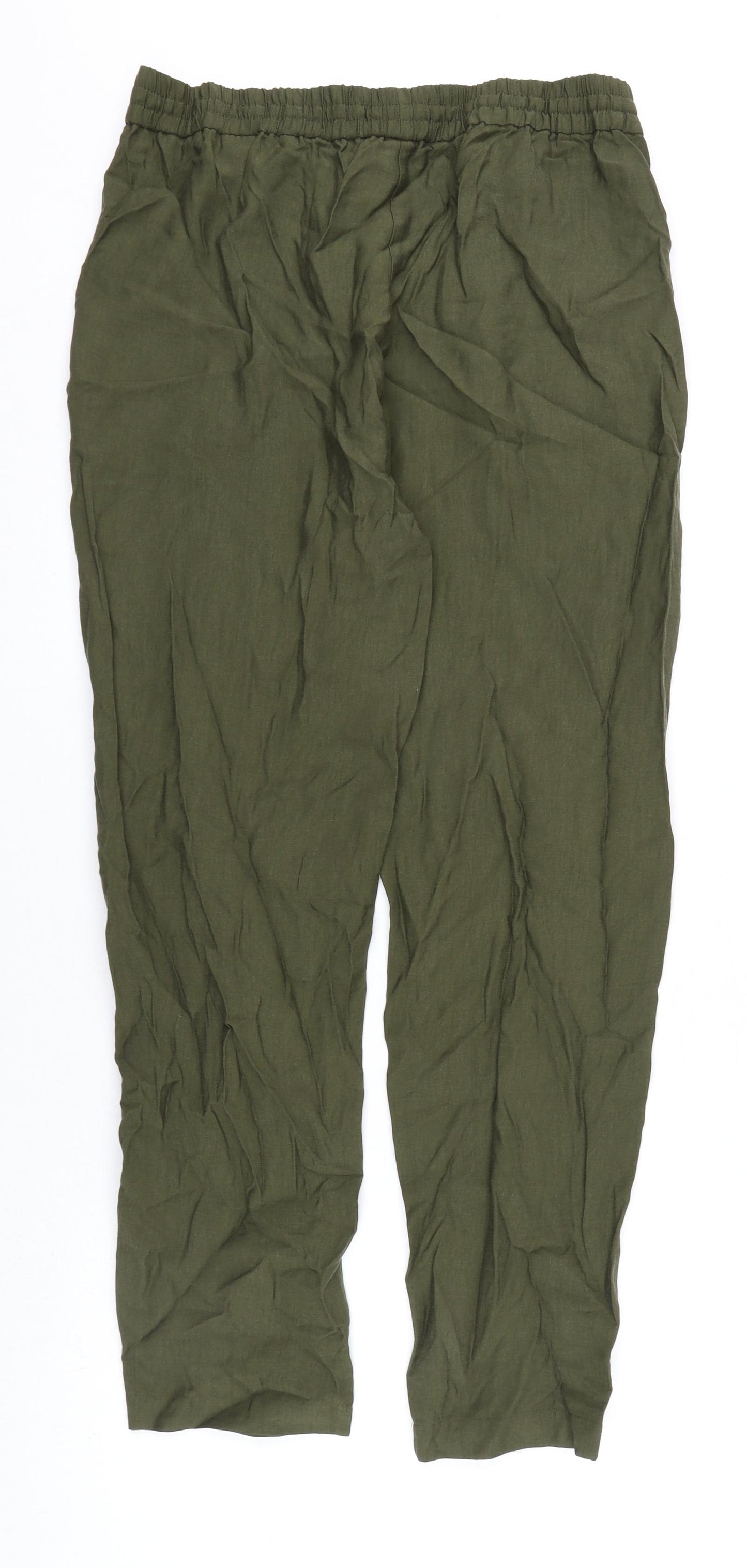Marks and Spencer Womens Green Lyocell Trousers Size 14 L30 in Regular Drawstring