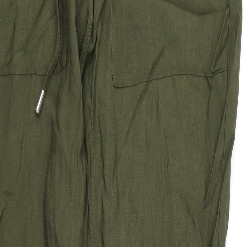 Marks and Spencer Womens Green Lyocell Trousers Size 14 L30 in Regular Drawstring