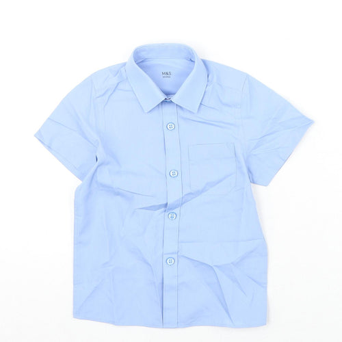 Marks and Spencer Boys Blue Cotton Basic Button-Up Size 2-3 Years Collared Button