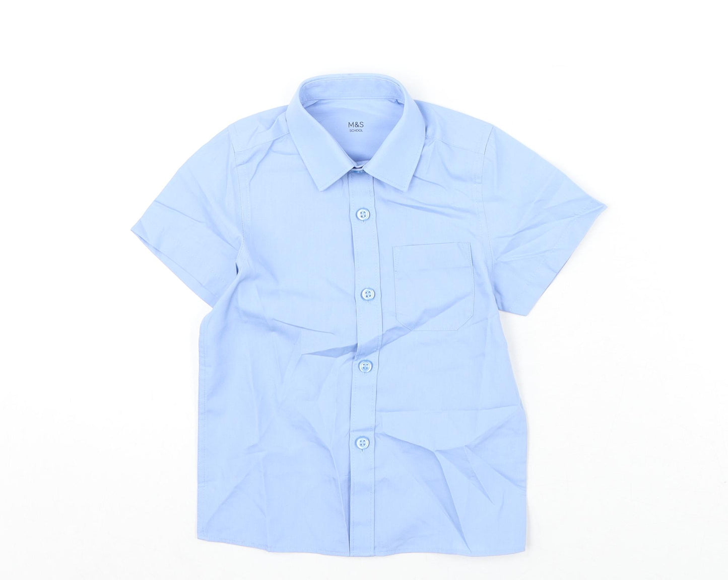 Marks and Spencer Boys Blue Cotton Basic Button-Up Size 2-3 Years Collared Button