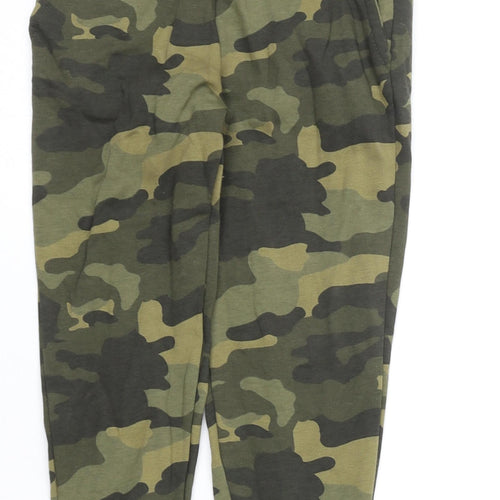 Marks and Spencer Boys Green Camouflage Cotton Jogger Trousers Size 6-7 Years Regular Drawstring