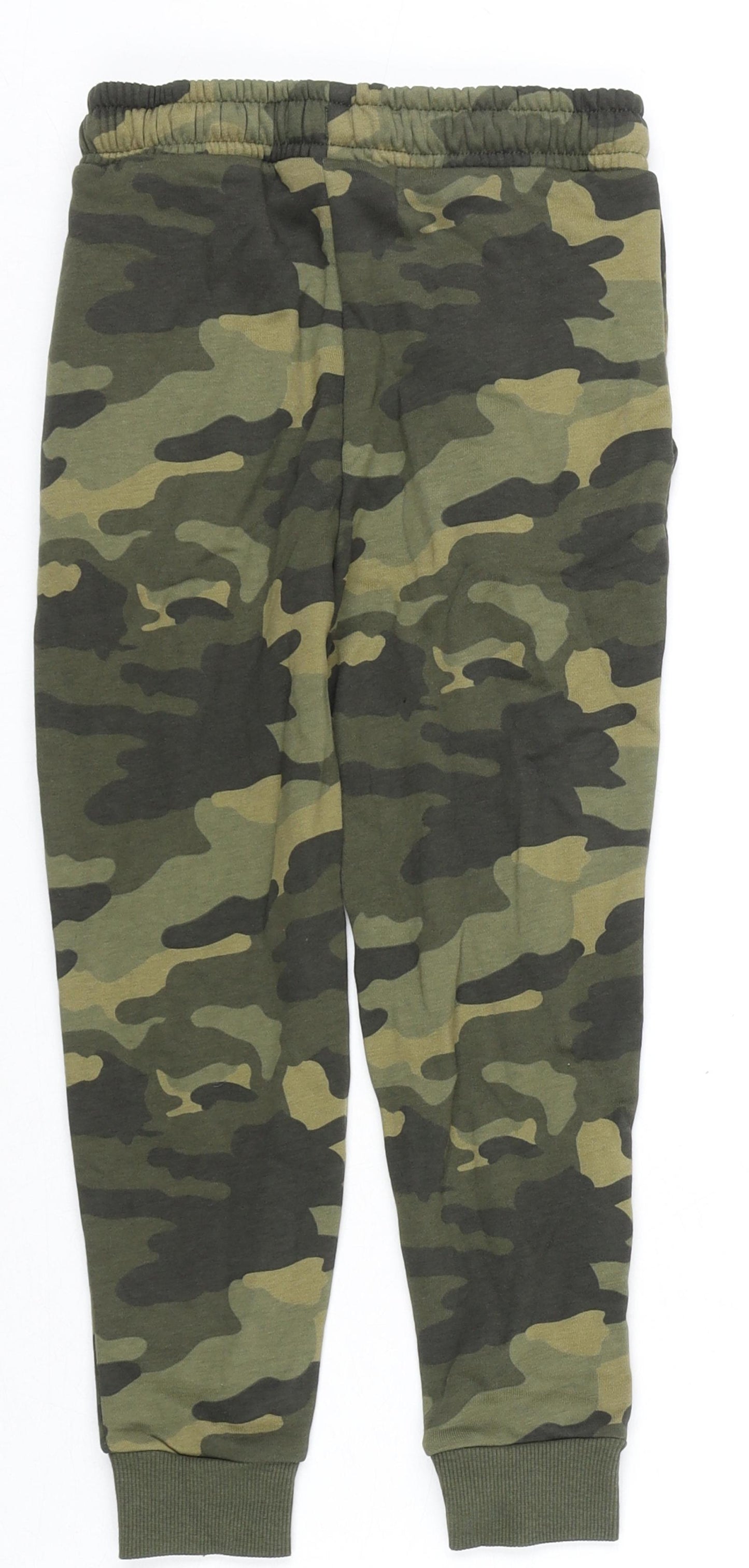 Marks and Spencer Boys Green Camouflage Cotton Jogger Trousers Size 6-7 Years Regular Drawstring