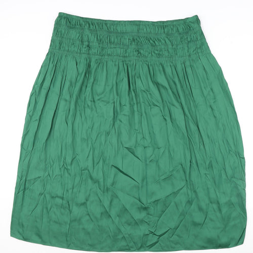 Marks and Spencer Womens Green Polyester Flare Skirt Size 24 - Shirred Waist